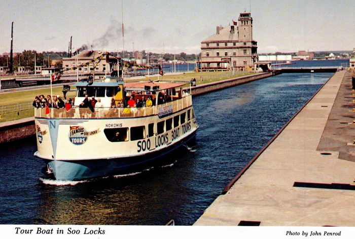 Soo Locks Boat Tours - Old Postcard